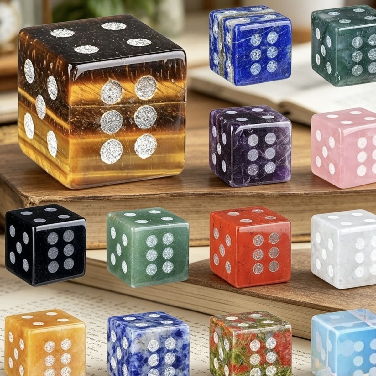 Dados de cristal natural de 16Mm divertidos pontos do jogo de tabuleiro adereços do jogo jateados em ângulo reto dados de pedra semipreciosa