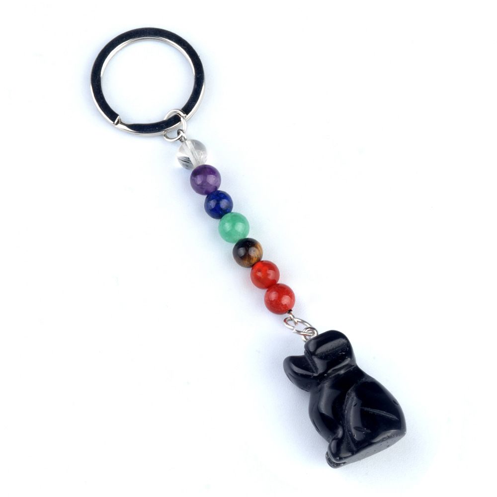 1958-Chaveiro de cachorro de pedra de cristal colorido, pingente de jóias de chakra, pingente de chaveiro de animal pequeno