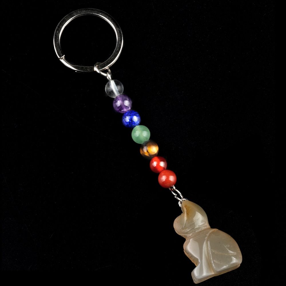 1956-Chaveiro de gatinho de pedra de cristal colorido, pingente de jóias de chakra, pingente de chaveiro de animal pequeno