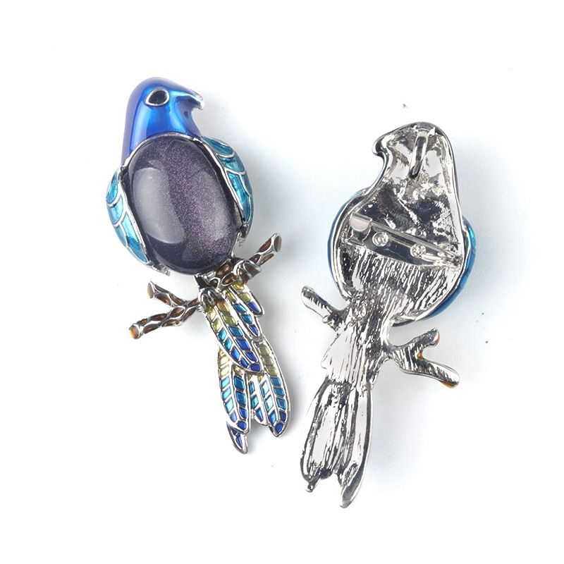 1682-Pingente de broche de papagaio Pingente de broche de gema incrustado com pino de pedra de ágata de cristal, colar