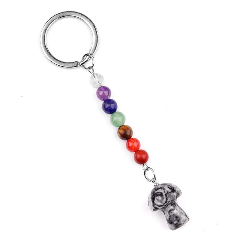 1469-Chave pingente de cristal natural colorido pedra 2cm cogumelo chaveiro saco acessórios presente atacado