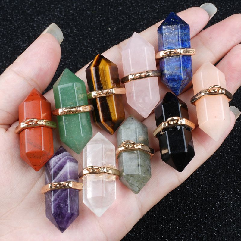 Pingente de pilar hexagonal de ponta dupla de olho de tigre de cristal natural 13 * 36mm bala DIY colar material pendente