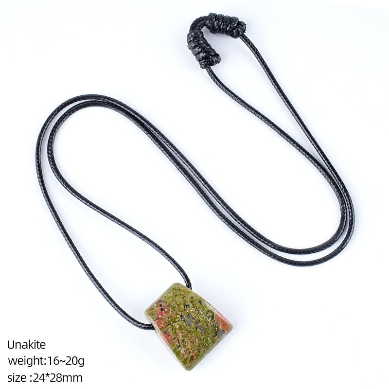 Colar de machado de cristal retro ajustado à mão tecido corda suéter corrente grande buraco trapezoidal ágata pingente de pedra