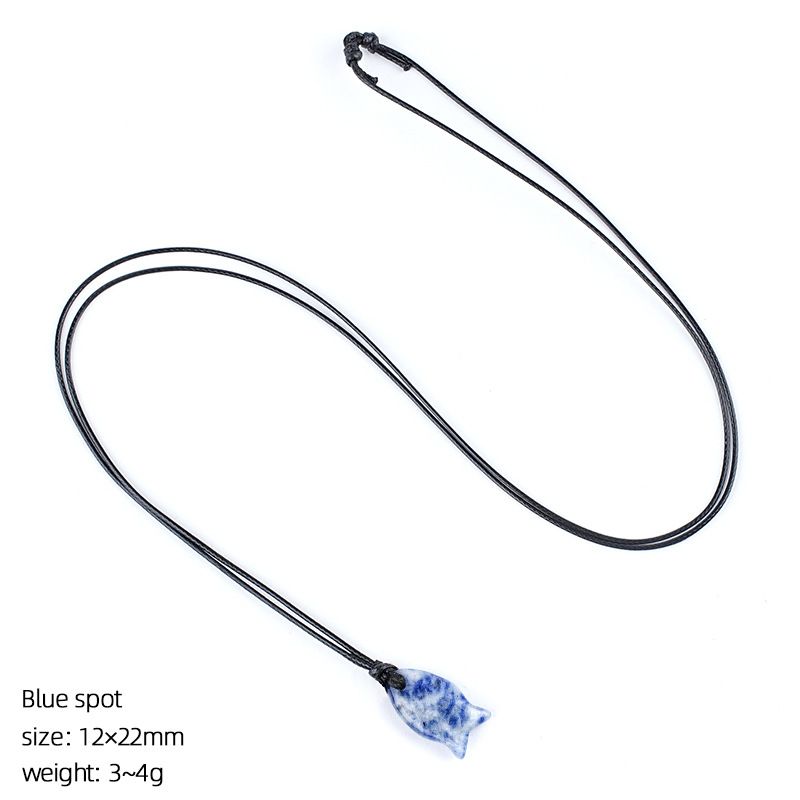 Colar de peixe de cristal natural 22Mm bonito tecido à mão ajustável corrente de suéter pedra áspera gravada pingente em forma de peixe