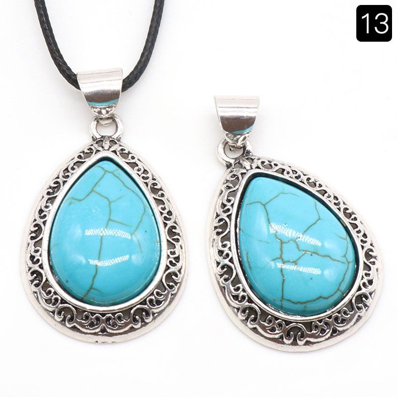 1185-Pingente de gota de água de pedra semipreciosa de ágata de cristal, liga incrustada, colar de concha de abalone lápis-lazúli