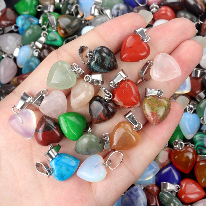 1676-13Mm pingente de amor, pingente de amor de pedra de cristal de ágata natural DIY colar em forma de coração acessórios de jóias