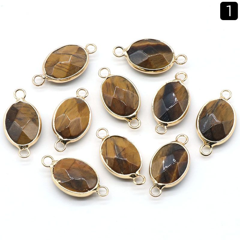 1379-Pingente de seção de bainha oval de ágata de cristal natural colar colar de furo duplo acessórios pulseira módulo