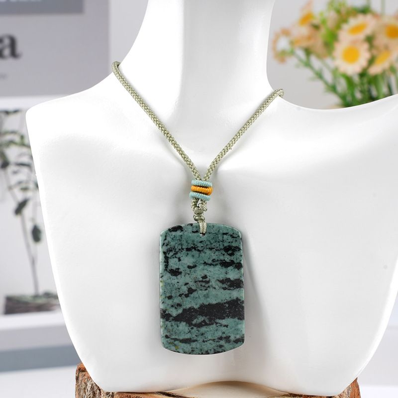 Pingente de marca retangular de jade de cristal natural seguro colar de jóias estilo chinês local cênico atacado