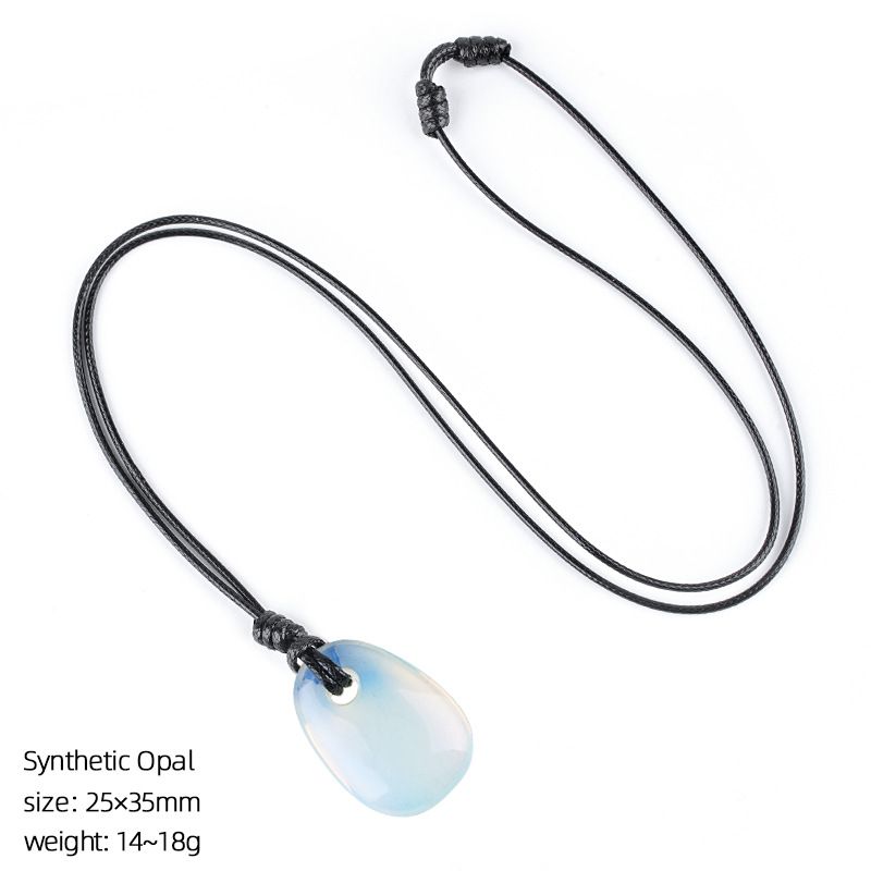 Colar de cristal natural, joias de corrente de suéter versátil retrô, corda trapezoidal tecida à mão com orifício grande, pingente de pedra áspera.
