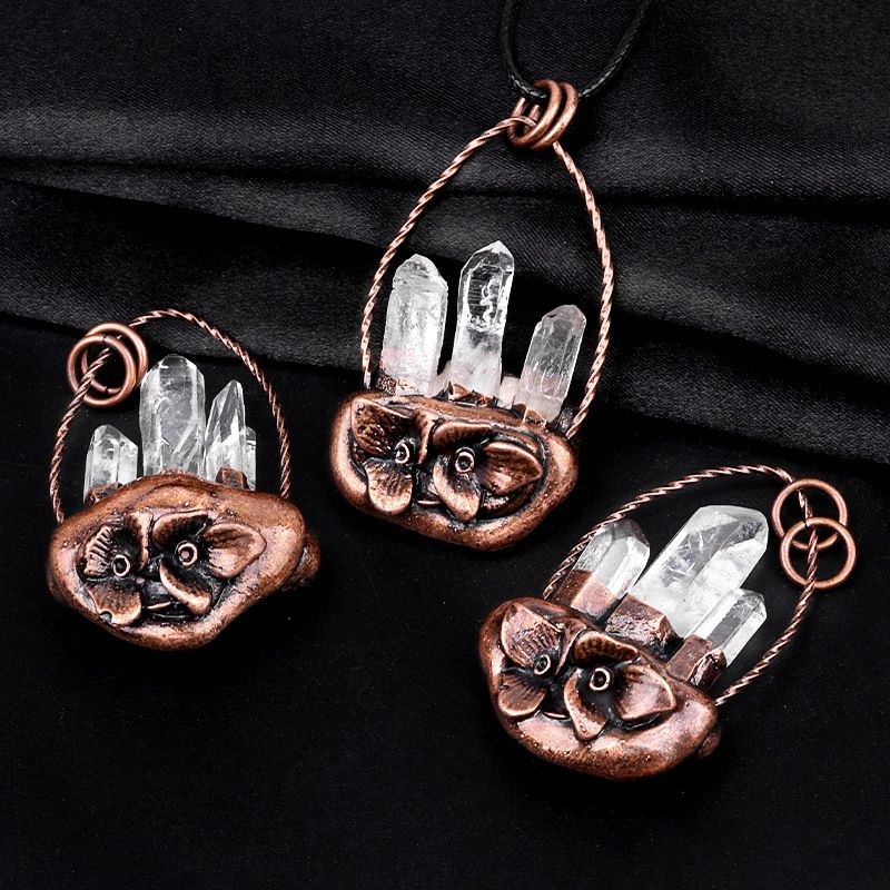 2010-Pingente de cesta de flores de cristal branco natural com três pedras ásperas, colar de cristal retro embutido pingente de jóias DIY
