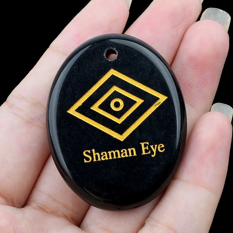2335-Pingente de letras de pedra de palma de pedra de cristal natural Shaman Eye