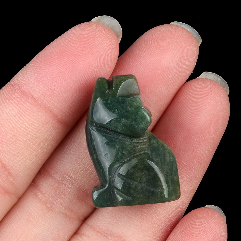 1796-1Em pedra de ágata de cristal natural de lobo gravado mini enfeite artesanal de animal pequeno