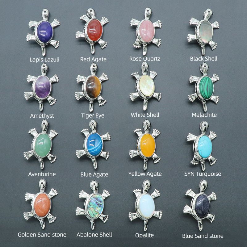 Pingente de broche de tartaruga 1558, acessórios de colar de pingente de pedra preciosa incrustada em liga de cristal natural