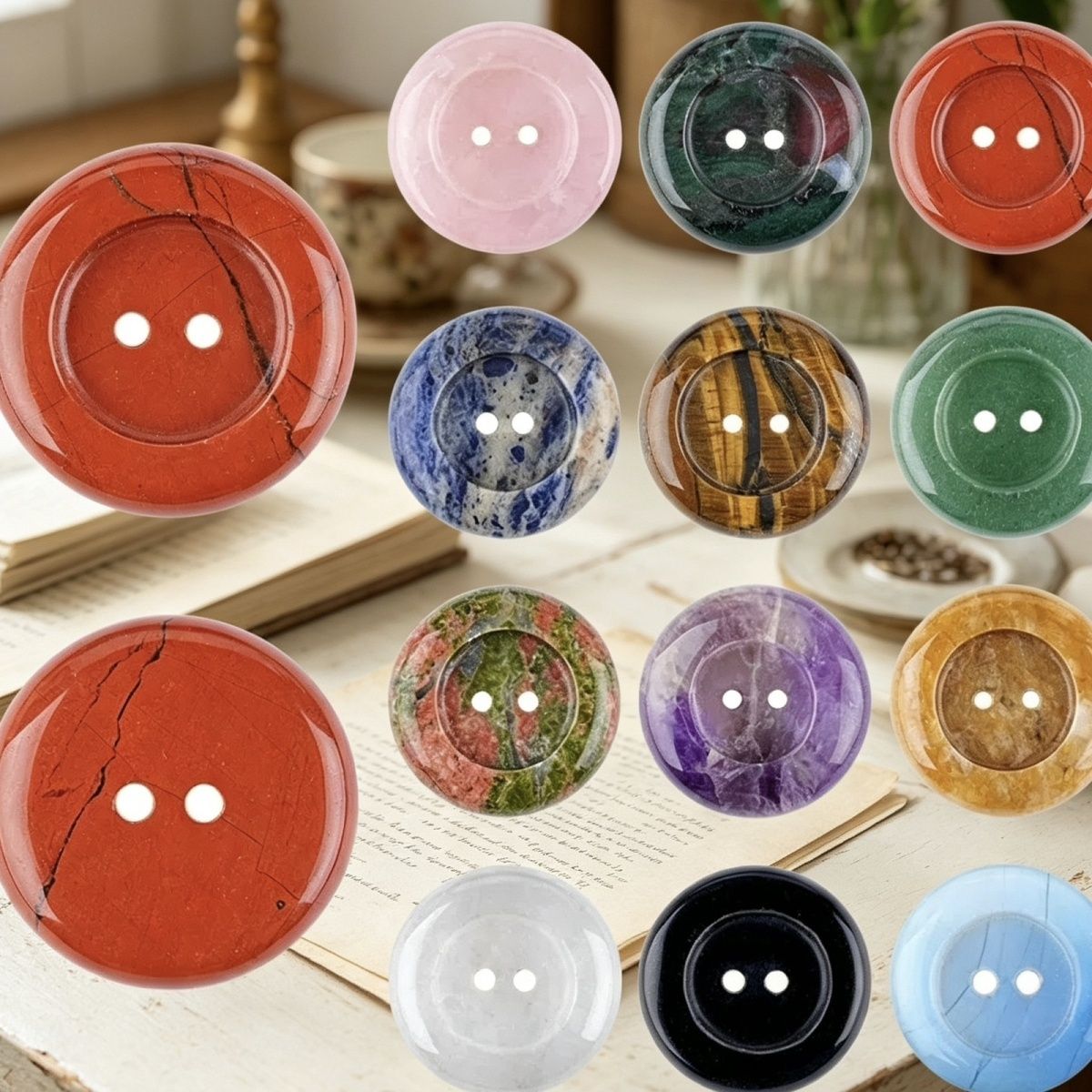 Botões de pedra natural de 30Mm simples versátil DIY suéter bolsas acessórios de roupas botões redondos de cristal natural