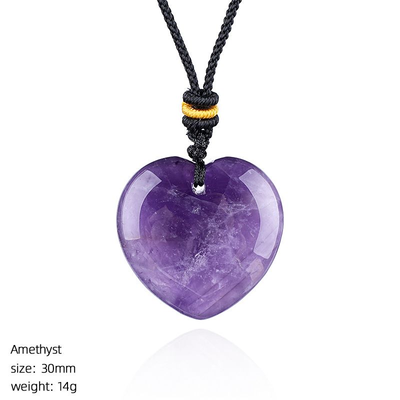 Colar de amor de cristal natural de 30Mm, pingente de coração de pêssego de pedra áspera simples para homens e mulheres do Dia dos Namorados com gravura em forma de coração de pedra natural.