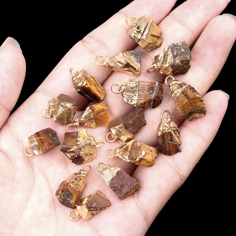 1016-Ágata de cristal pedra bruta dourada galvanizada pequeno pingente trabalho em andamento colar DIY material de jóias (cabeça de ouro)