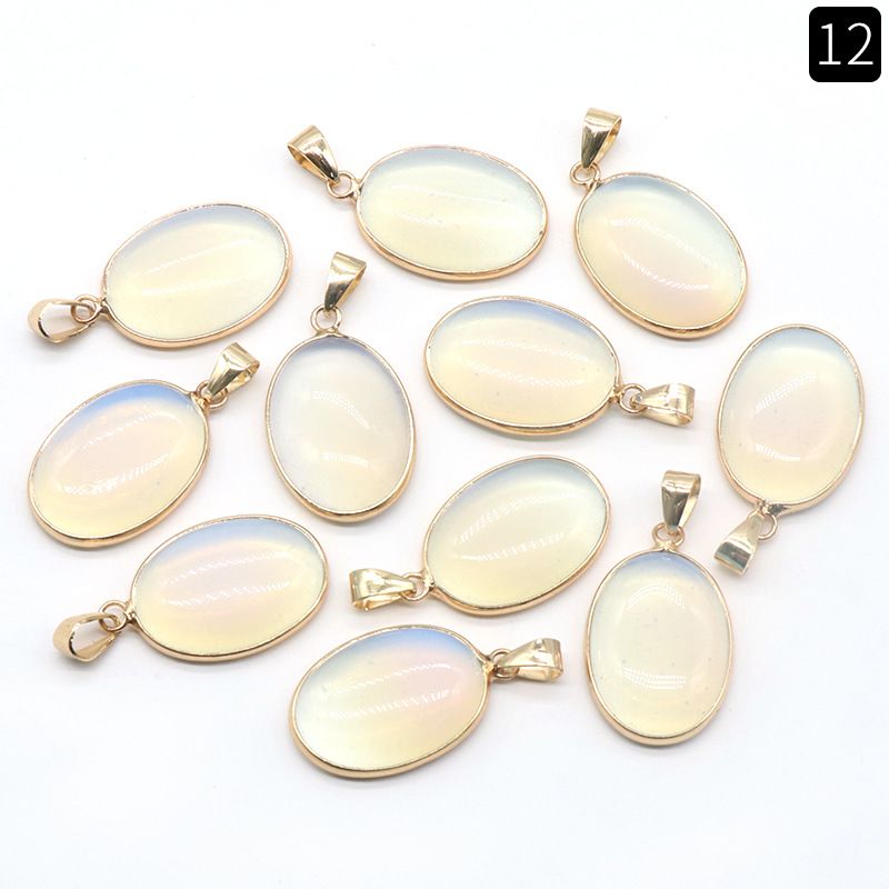 1430-Pingente de bainha oval de cristal de ágata natural, colar de cobre com meia face em forma de ovo