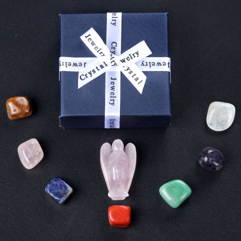 1746-Pink Crystal Angel Colorful Hexagonal Pillar Set, Irregular Seven-Pulse Rolling Stone 7 Set Gift Box - Menor Preço em Brasil