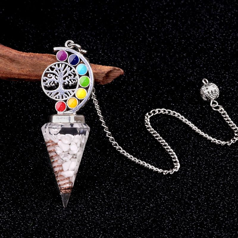 2145-Nova Árvore Colorida da Vida Resina De Cascalho De Cristal Hexagonal Cone Pêndulo Yoga Ornamento De Meditação