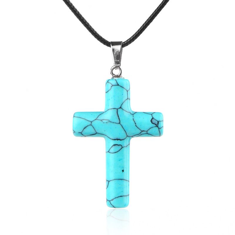1488 Colar de cruz de cristal natural de 40 mm de venda quente elegante versátil grande pingente de cruz de ágata redonda