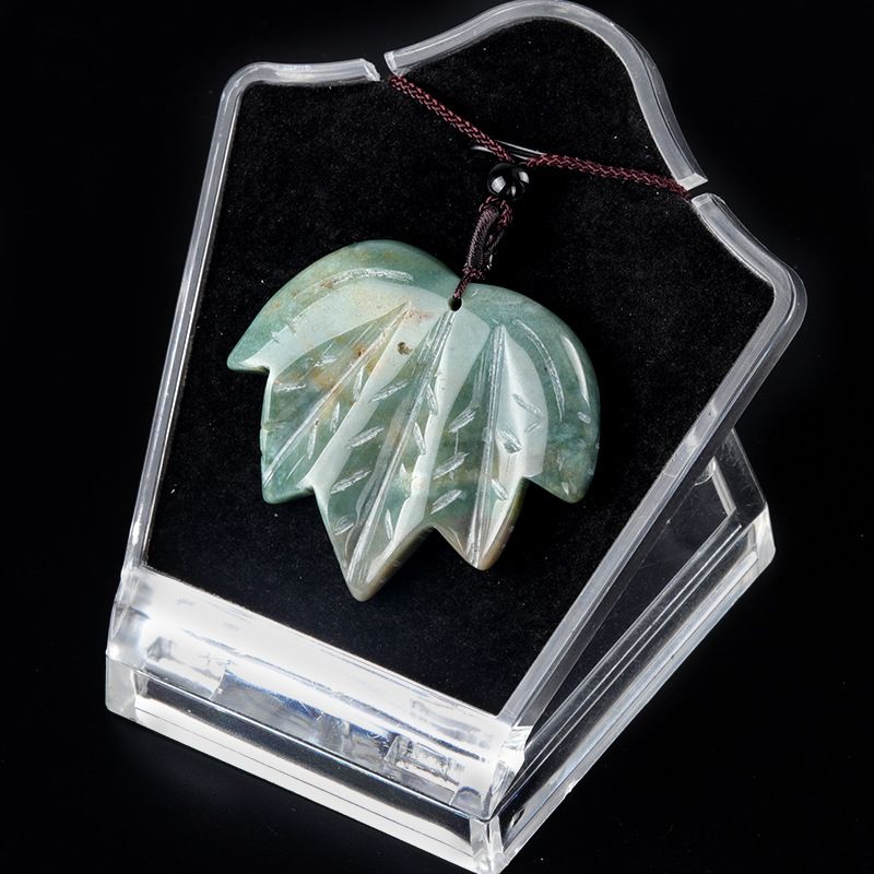 1689-Colar de folha de bordo canadense de pedra de cristal natural, colar de folha de cristal em pó de olho de tigre