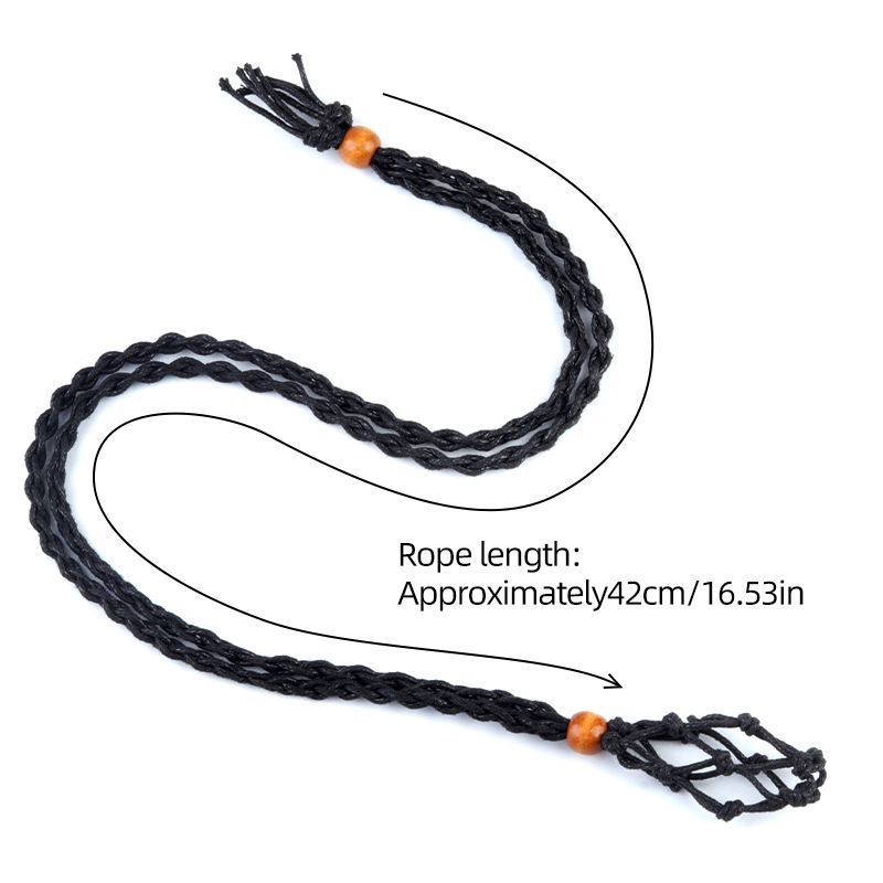 6107-Transfronteiriço tecido mesh bolso colar pingente ajustável retrátil artesanal suporte de malha retro corda ametista pedra bruta