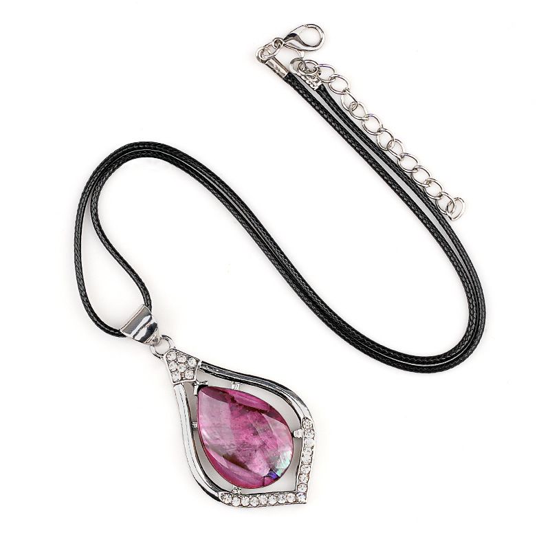 Pingente de gota de água de cabeça de pedra semipreciosa de cristal natural, liga incrustada de pedra preciosa, colar de pingente DIY de concha de abalone.