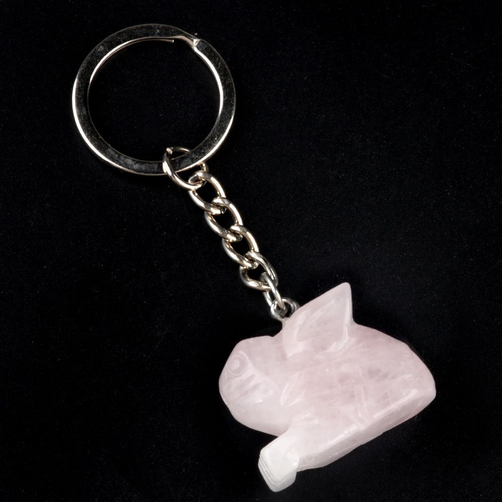 Chaveiro de coelho de 1950, pingente de chaveiro de animal gravado em pedra de ágata de cristal.