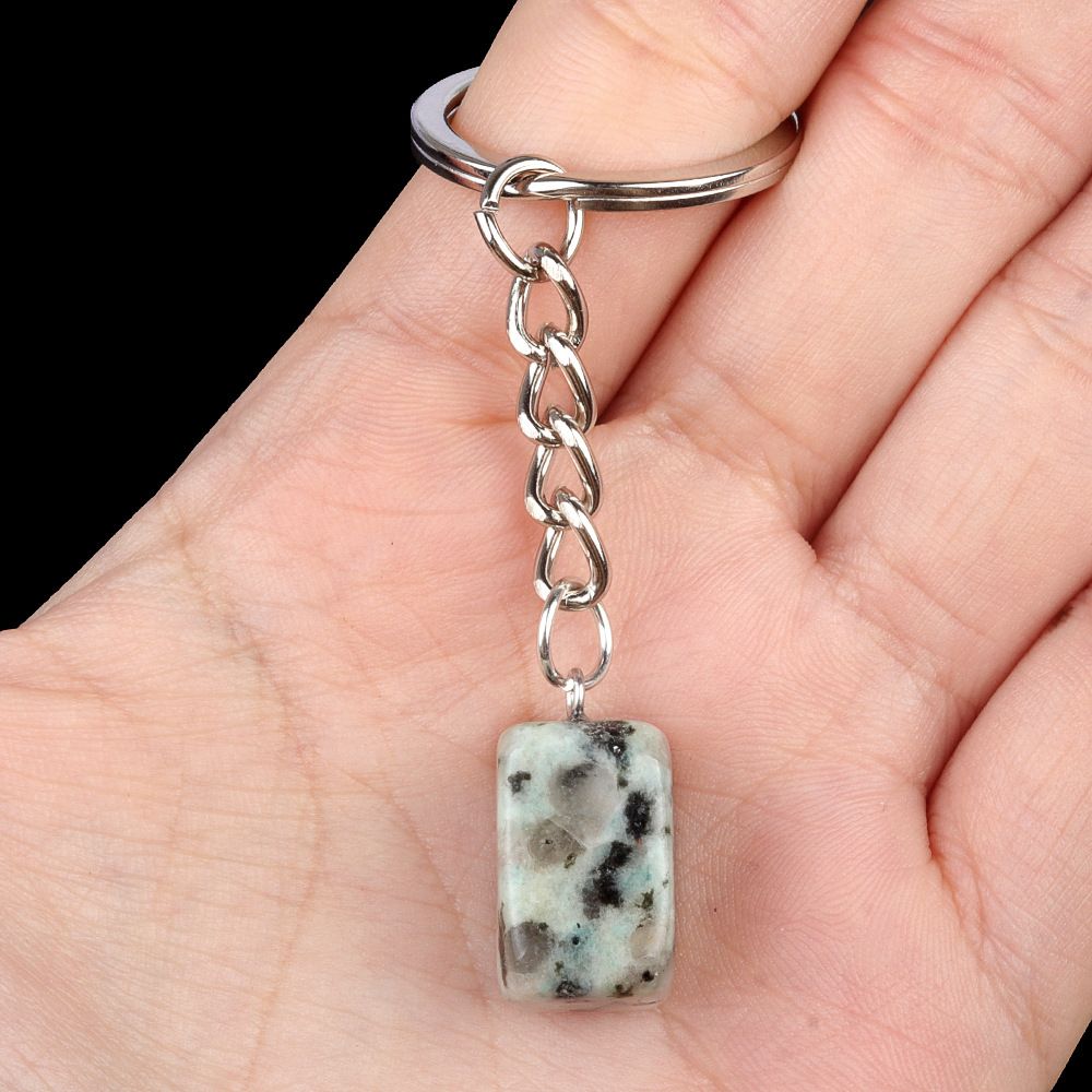 1788-Cristal Colorido Pedra Irregular 16mm Chaveiro Quadrado Comprido DIY Gem Pingente Opala