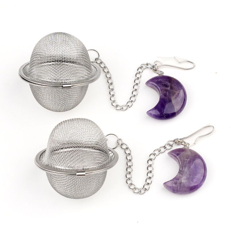 1789-Moon Tea Filter, Natural Crystal Agate Stone 304 Stainless Steel Tea Filter Sopa Hot Pot