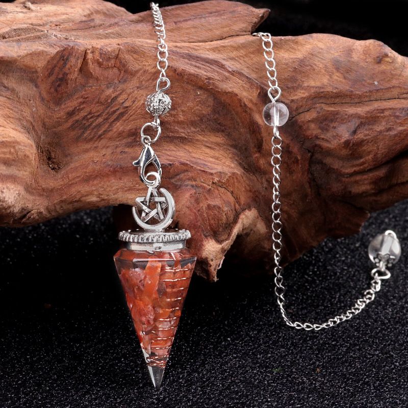 2138-Star-Moon Hexagonal Cone Cristal Ágata Pedra Semi-preciosa Resina de Cascalho Pingente de Pêndulo