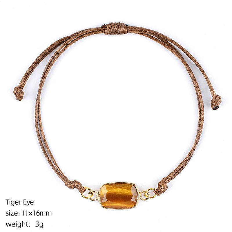 Pulseira de pedra semi-preciosa natural, corda trançada à mão retrô, bainha de corte ajustável, pulseira retangular de cristal natural.
