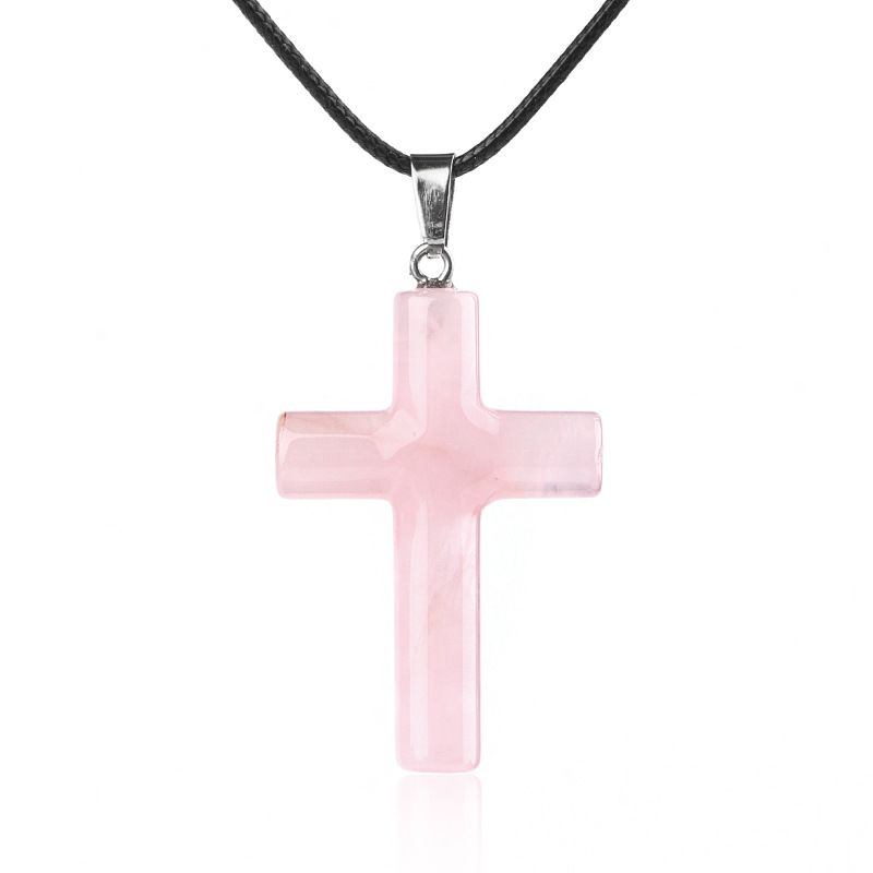 1488 Colar de cruz de cristal natural de 40 mm de venda quente elegante versátil grande pingente de cruz de ágata redonda