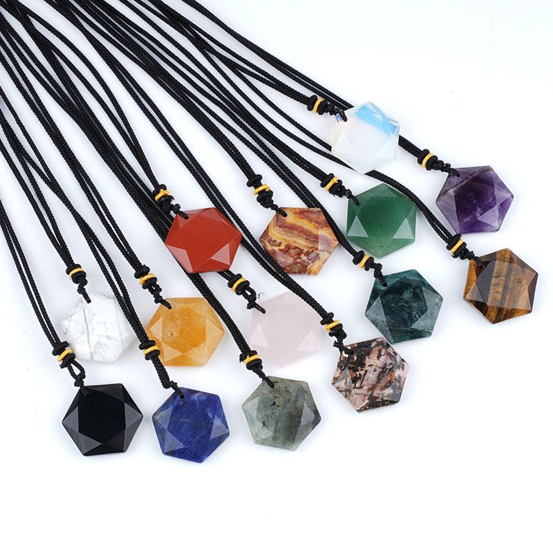 Pingente de hexagrama de cristal natural, pedra olho de tigre ametista, colar de pedra semipreciosa de cristal branco, pingente de joias.