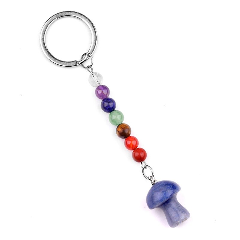 1469-Chave pingente de cristal natural colorido pedra 2cm cogumelo chaveiro saco acessórios presente atacado