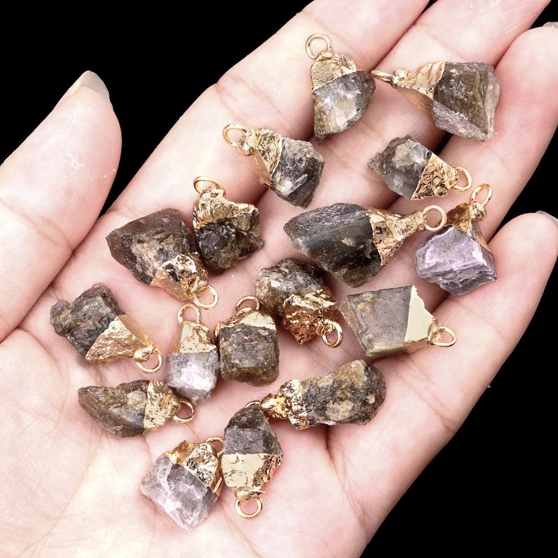 1016-Ágata de cristal pedra bruta dourada galvanizada pequeno pingente trabalho em andamento colar DIY material de jóias (cabeça de ouro)