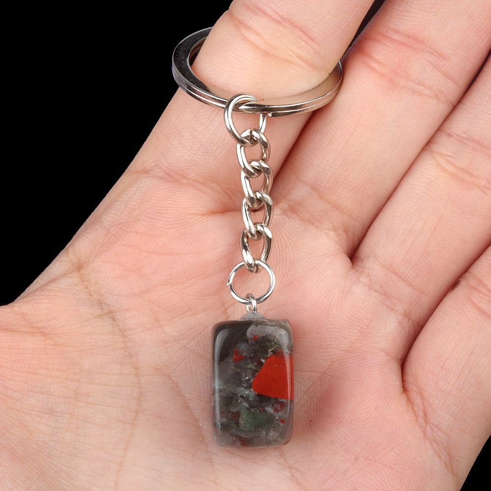 1788-Cristal Colorido Pedra Irregular 16mm Chaveiro Quadrado Comprido DIY Gem Pingente Opala