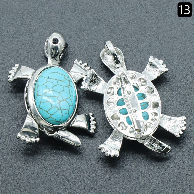 Pingente de broche de tartaruga 1558, acessórios de colar de pingente de pedra preciosa incrustada em liga de cristal natural