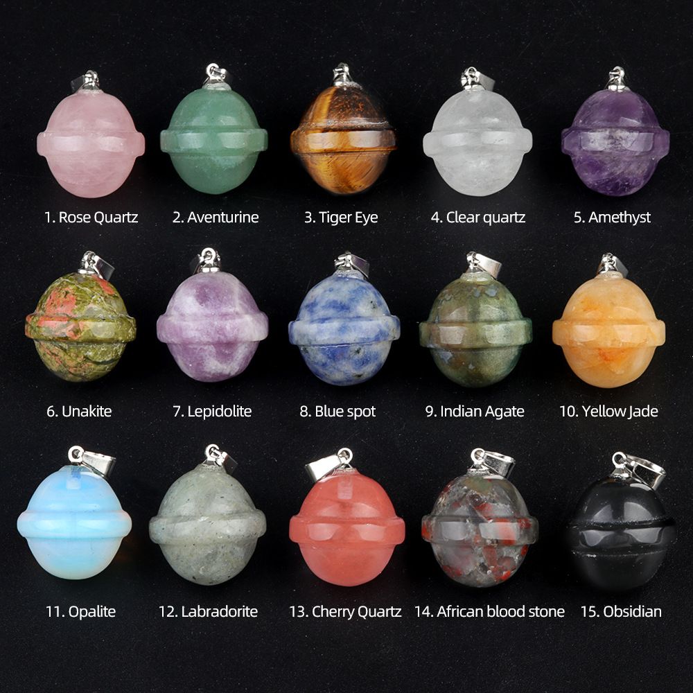 1926-Pingente de planeta de pedra de ágata de cristal natural, planeta galáxia OVNI pingente de universo tridimensional