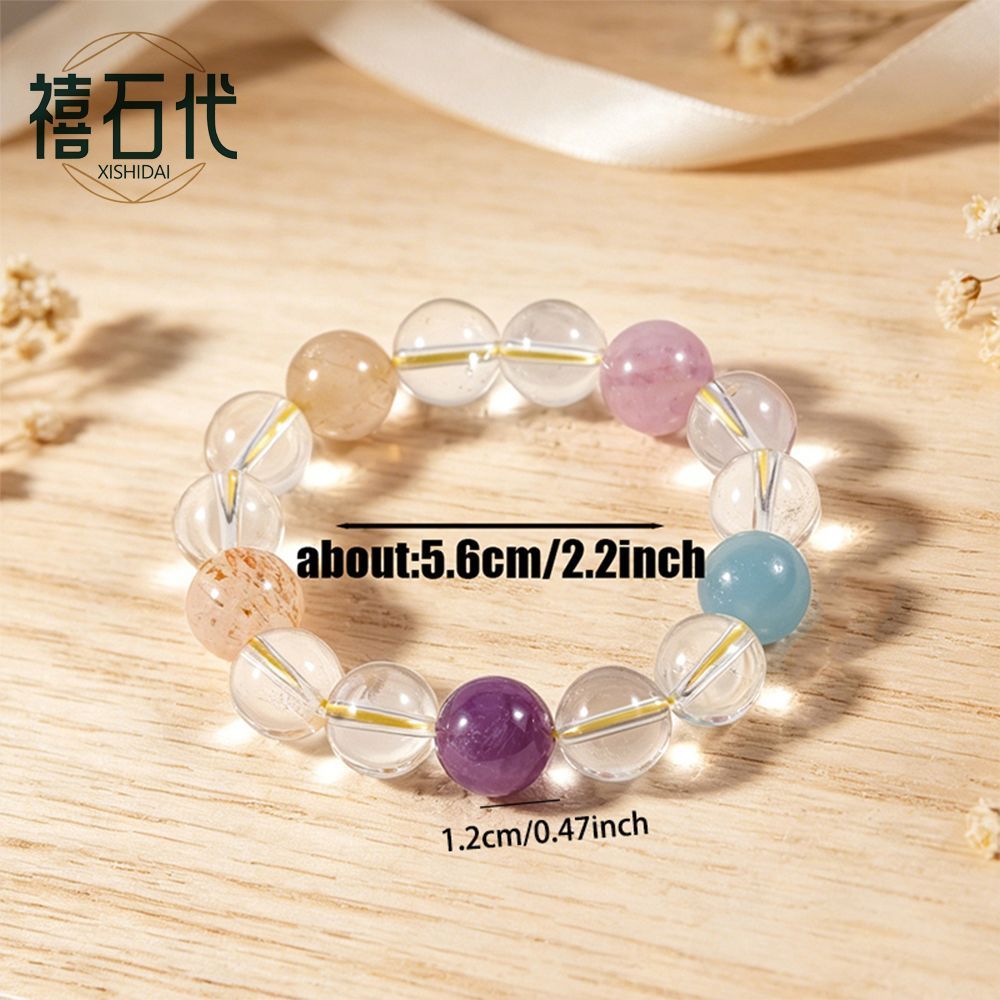 [Xishi Dai] Pulseira de Cristal Duobao Natural, Cristal Branco Ametista, Cristal de Cabelo Dourado, Recrutamento de Negócios de Flor de Pêssego