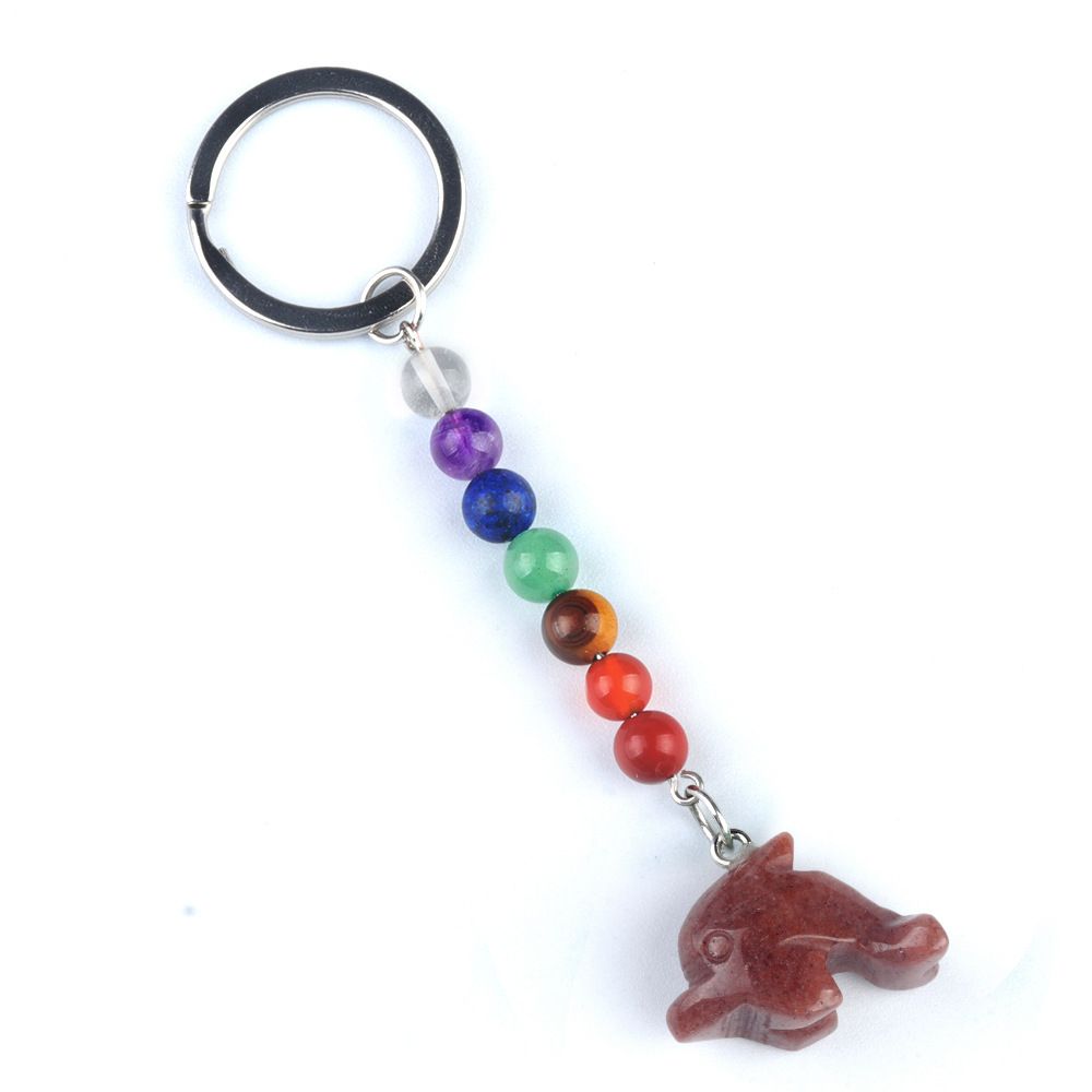 1957-Chaveiro de golfinho de pedra de cristal colorido, pingente de jóias de chakra, pingente de chaveiro de animal pequeno