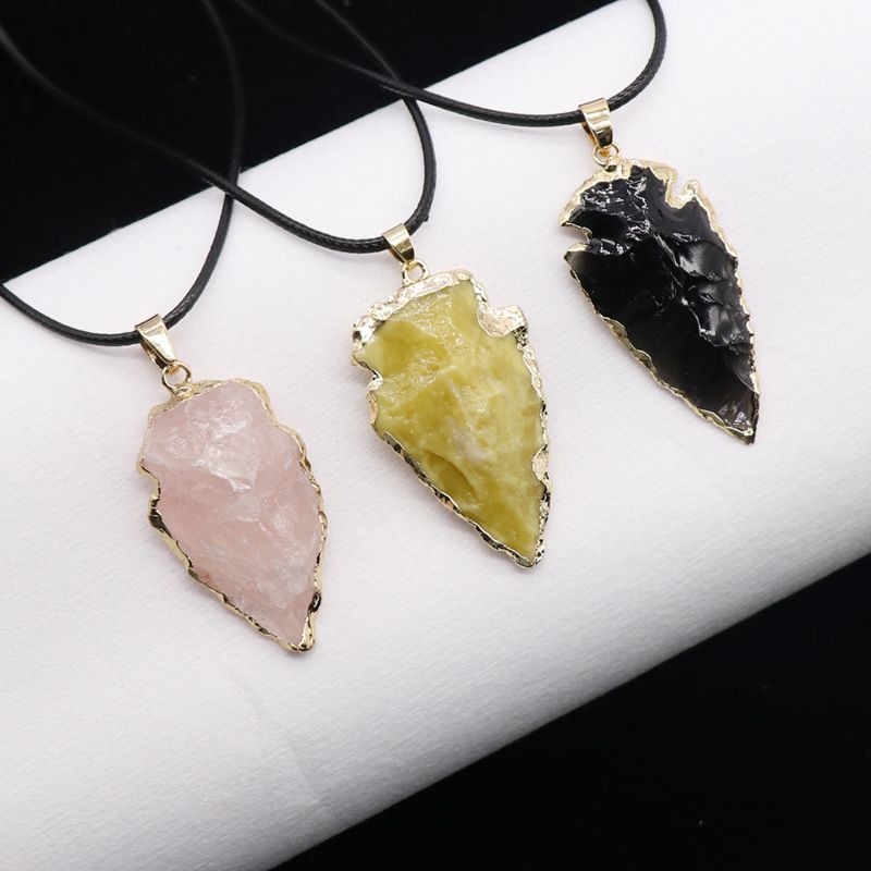 Joias europeias e americanas, minério cru de cristal colorido preto ágata, colar de pingente de flecha, acessórios
