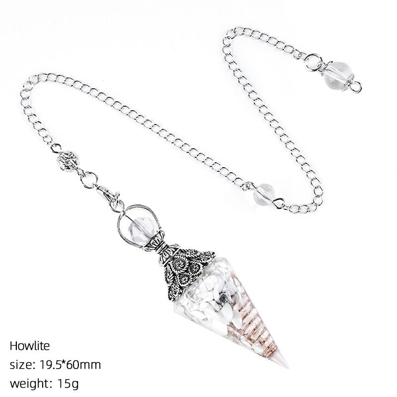 Hot Selling Cristal Natural Pêndulo Receptáculo de Prata Antiga Cone Hexagonal Ponta Única Yoga Meditação Resina de Freqüência Ajustável Pêndulo
