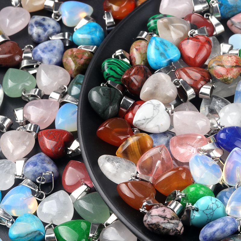 1676-13Mm pingente de amor, pingente de amor de pedra de cristal de ágata natural DIY colar em forma de coração acessórios de jóias