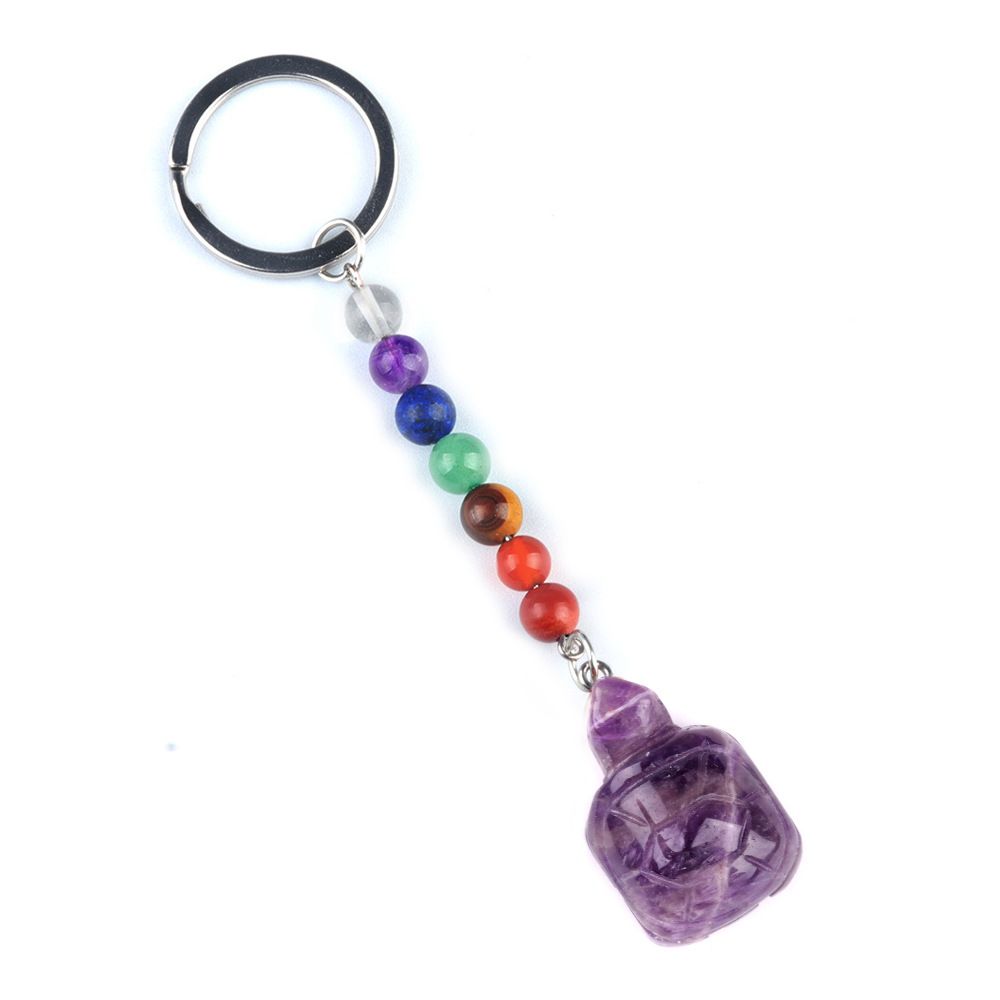1955-Chaveiro de tartaruga de pedra de cristal colorido, pingente de jóias de chakra, pingente de chaveiro de animal pequeno