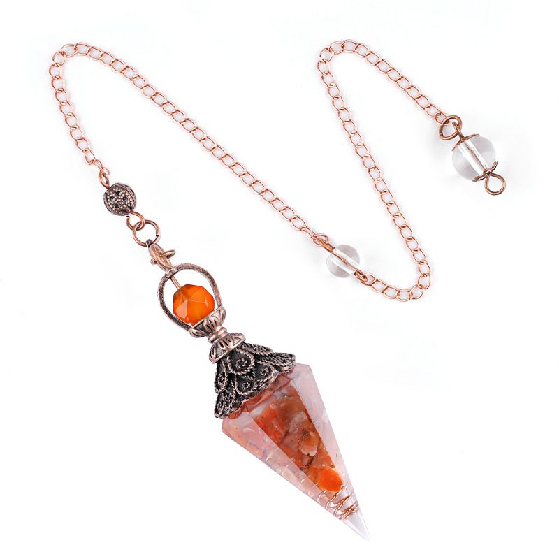 2108 Pêndulo de cristal colorido vermelho antigo pingente de flor retrô bandeja de cone hexagonal resina ágata pêndulo de cascalho