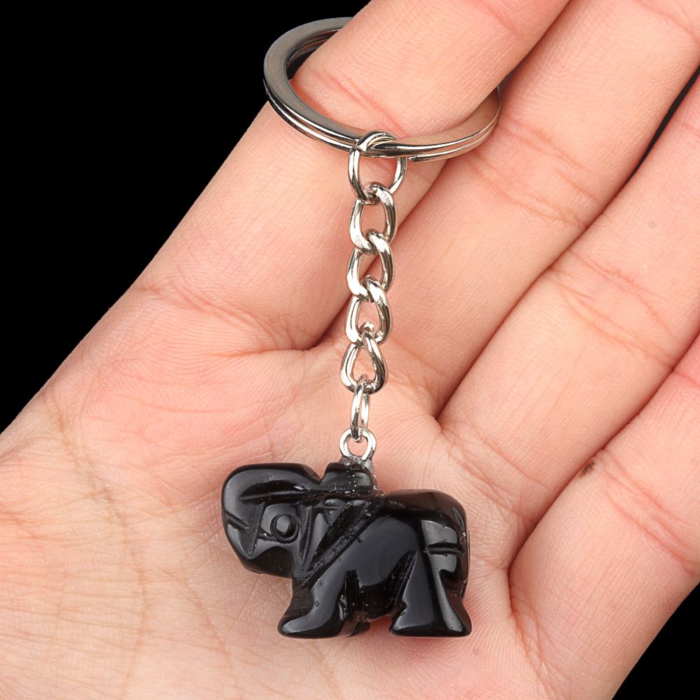 Pingente de chaveiro de elefante de cristal natural de ágata de escultura de pedra de elefante