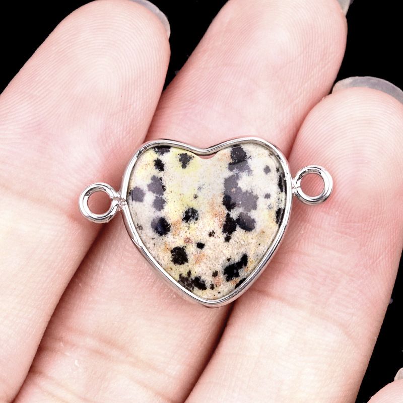 2026-15Mm conector de bainha de amor, pedra semi-preciosa natural amor duplo orifício de suspensão acessórios de jóias DIY