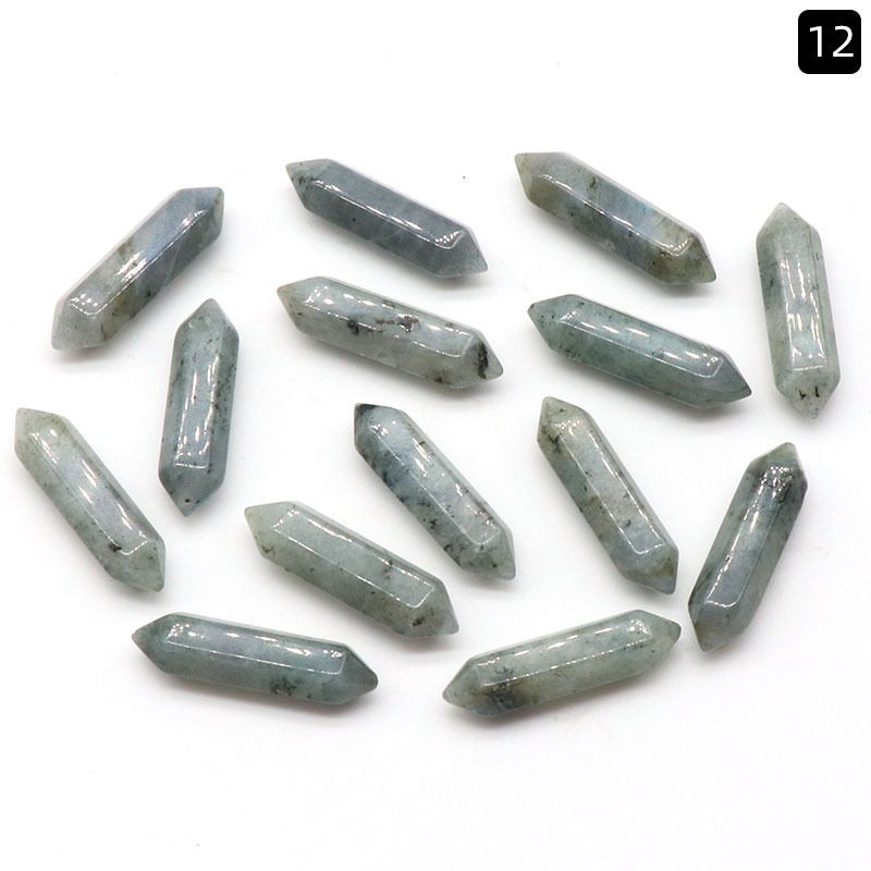 1063-Pedra semi-preciosa de cristal natural de duas cabeças pontiaguda superfície de corte de cone hexagonal pequeno pilar 8X31mm acessórios DIY