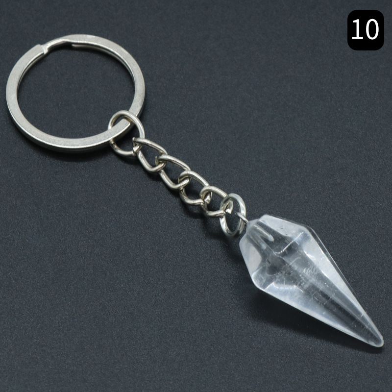 Chaveiro de cone hexagonal de pedra de ágata de cristal natural, pingente de joias de bolsa.